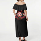 Aotearoa Atua Ruaumoko Personalised Off Shoulder Maxi Dress Maori Powerful God Taniko Motifs