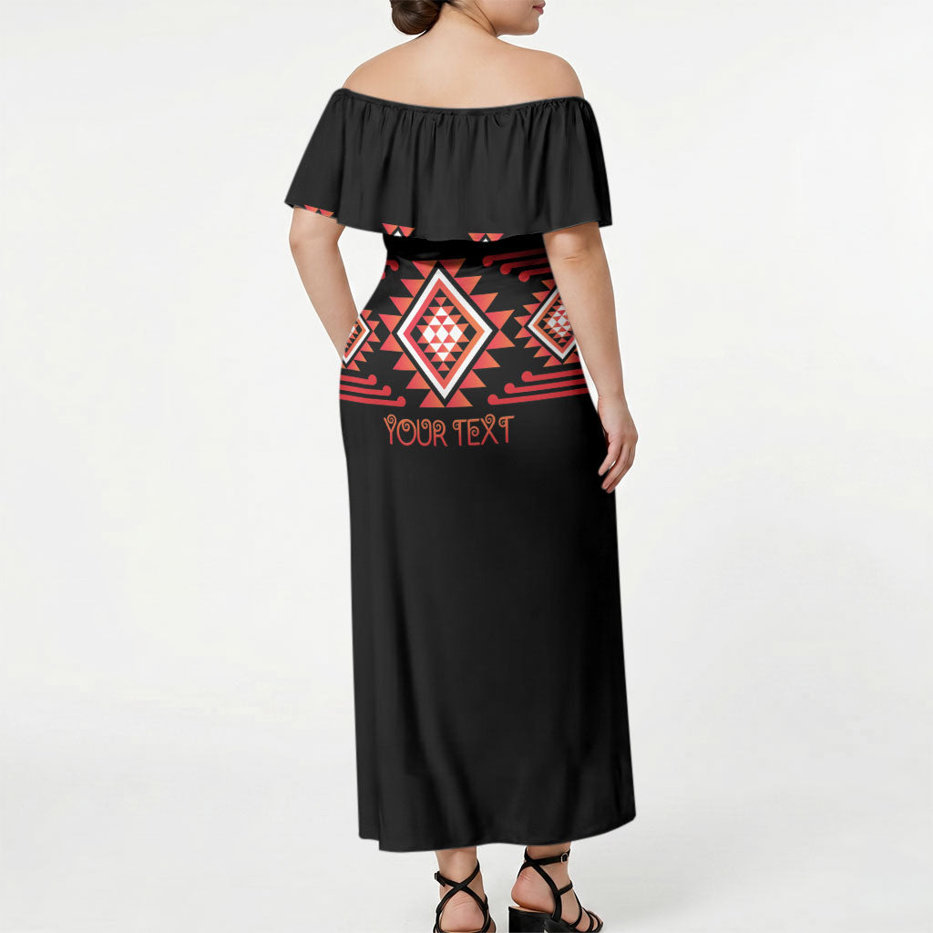 Aotearoa Atua Ruaumoko Personalised Off Shoulder Maxi Dress Maori Powerful God Taniko Motifs