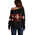 Aotearoa Atua Ruaumoko Personalised Off Shoulder Sweater Maori Powerful God Taniko Motifs