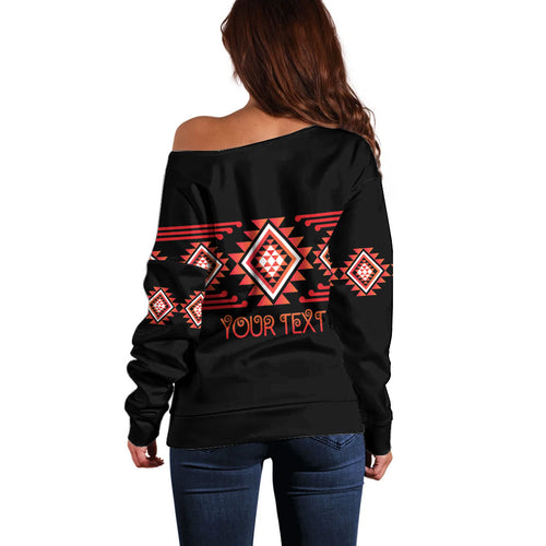 Aotearoa Atua Ruaumoko Personalised Off Shoulder Sweater Maori Powerful God Taniko Motifs