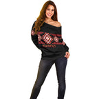 Aotearoa Atua Ruaumoko Personalised Off Shoulder Sweater Maori Powerful God Taniko Motifs