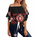Aotearoa Atua Ruaumoko Personalised Off Shoulder Wrap Waist Top Maori Powerful God Taniko Motifs