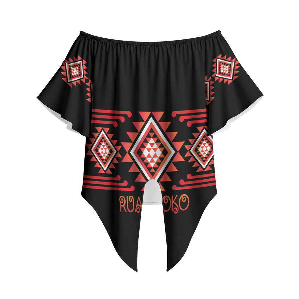 Aotearoa Atua Ruaumoko Personalised Off Shoulder Wrap Waist Top Maori Powerful God Taniko Motifs