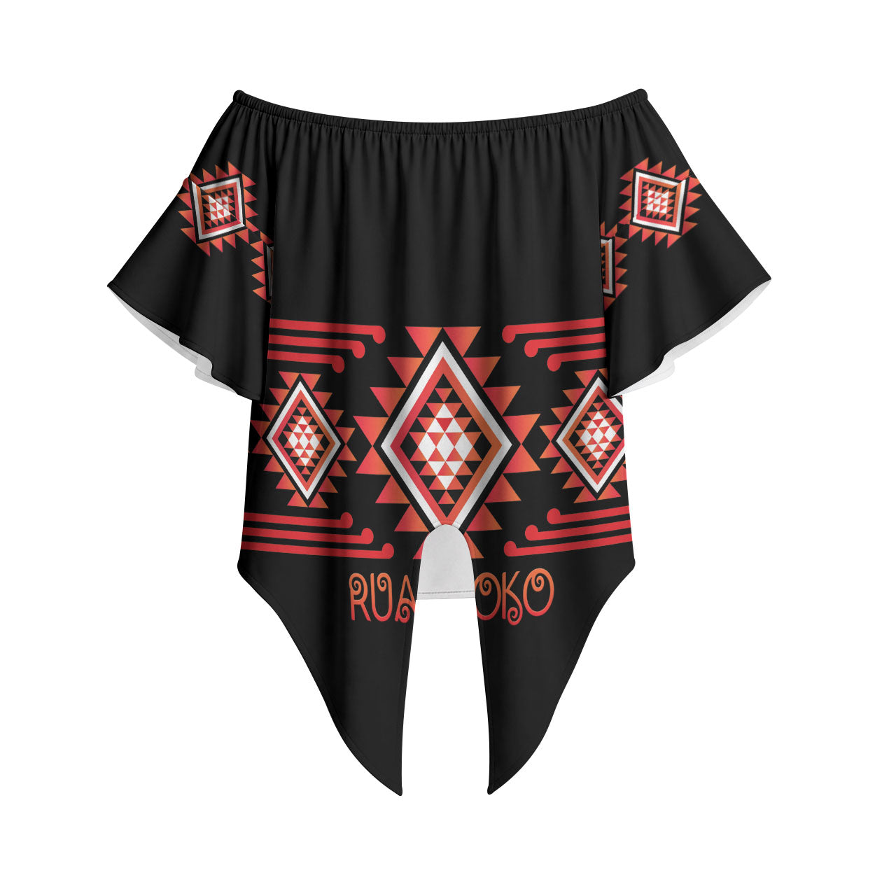 Aotearoa Atua Ruaumoko Personalised Off Shoulder Wrap Waist Top Maori Powerful God Taniko Motifs