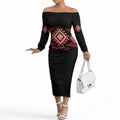 Aotearoa Atua Ruaumoko Personalised Off The Shoulder Long Sleeve Dress Maori Powerful God Taniko Motifs