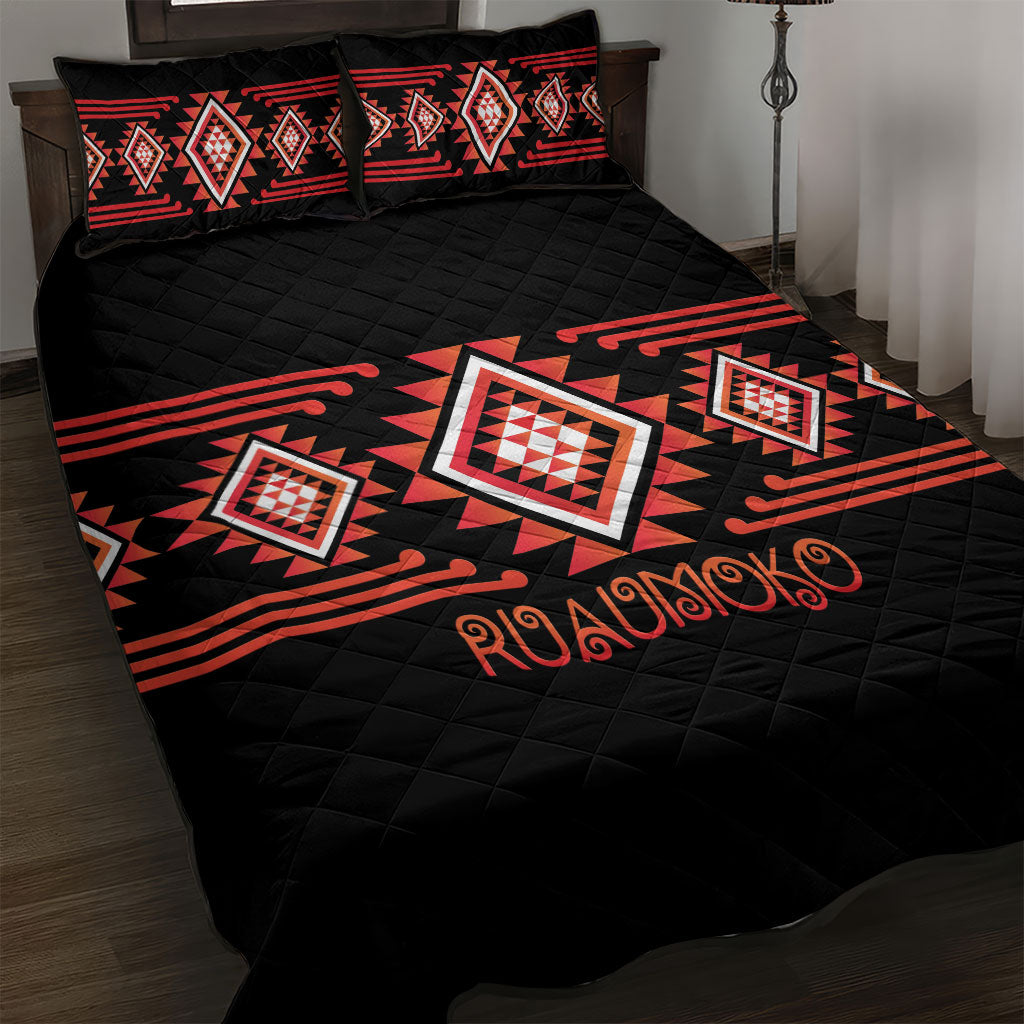 Aotearoa Atua Ruaumoko Quilt Bed Set Maori Powerful God Taniko Motifs