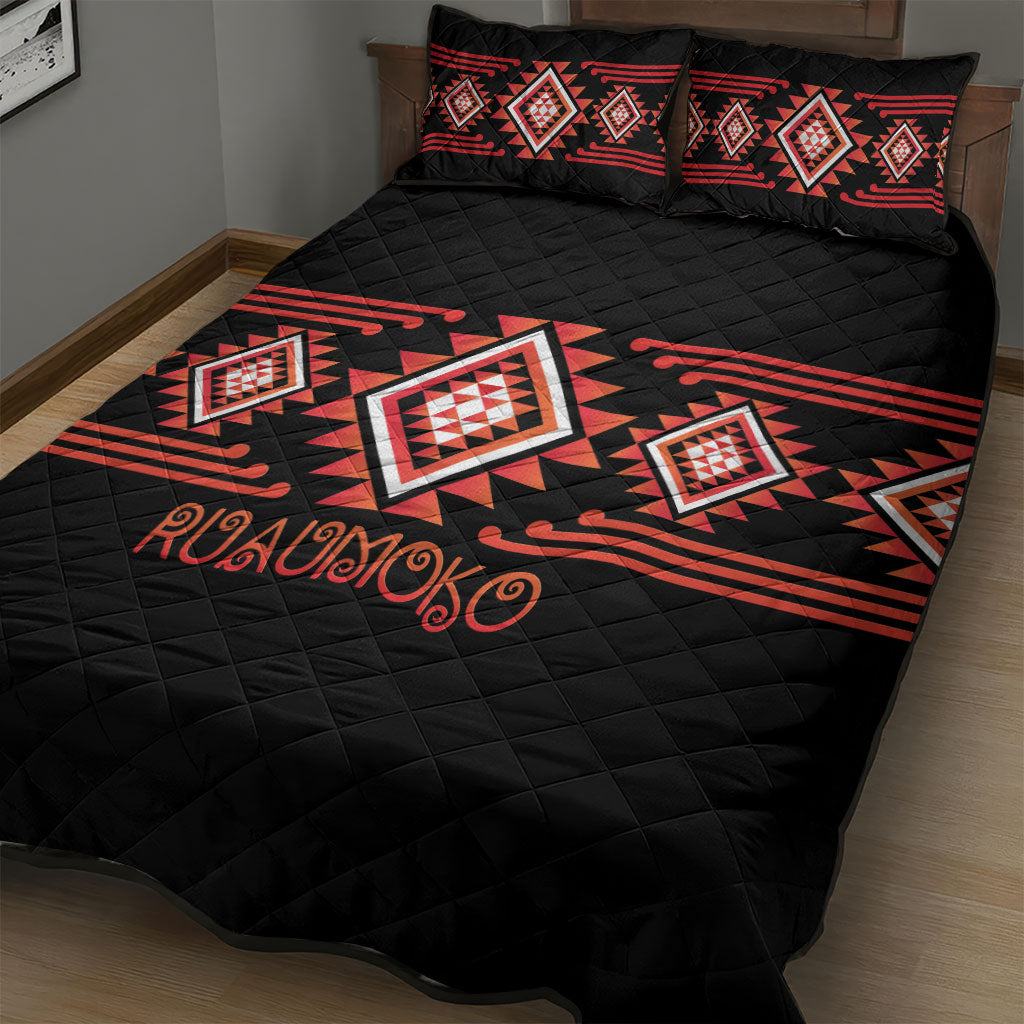 Aotearoa Atua Ruaumoko Quilt Bed Set Maori Powerful God Taniko Motifs