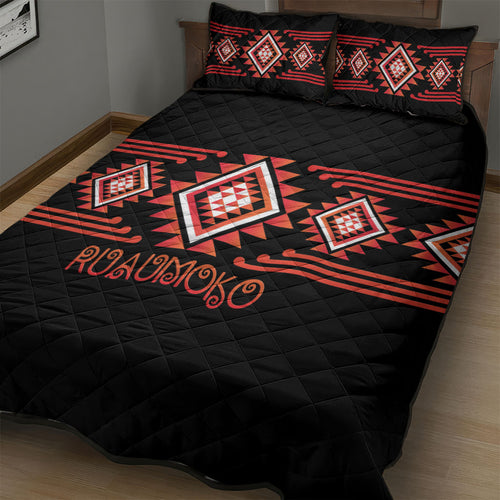 Aotearoa Atua Ruaumoko Quilt Bed Set Maori Powerful God Taniko Motifs