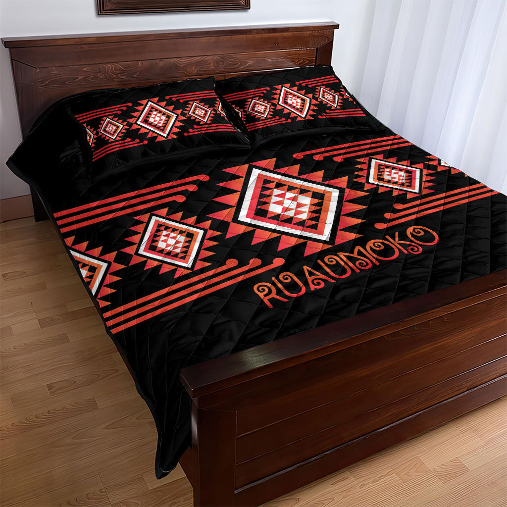 Aotearoa Atua Ruaumoko Quilt Bed Set Maori Powerful God Taniko Motifs