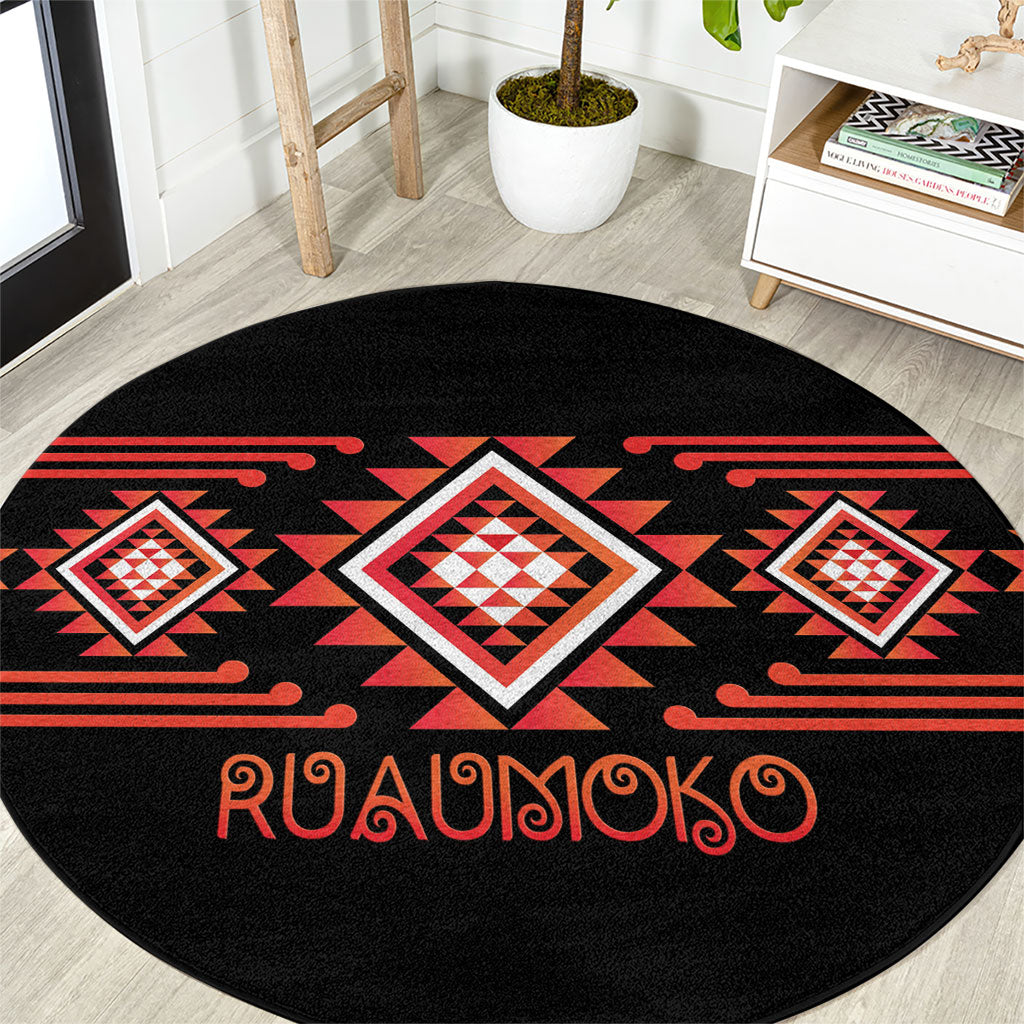 Aotearoa Atua Ruaumoko Round Carpet Maori Powerful God Taniko Motifs