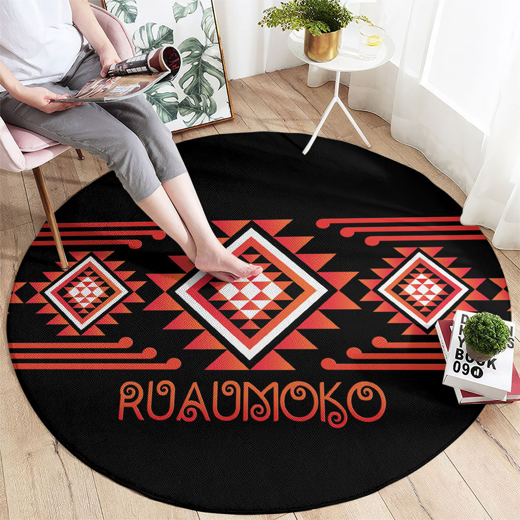 Aotearoa Atua Ruaumoko Round Carpet Maori Powerful God Taniko Motifs