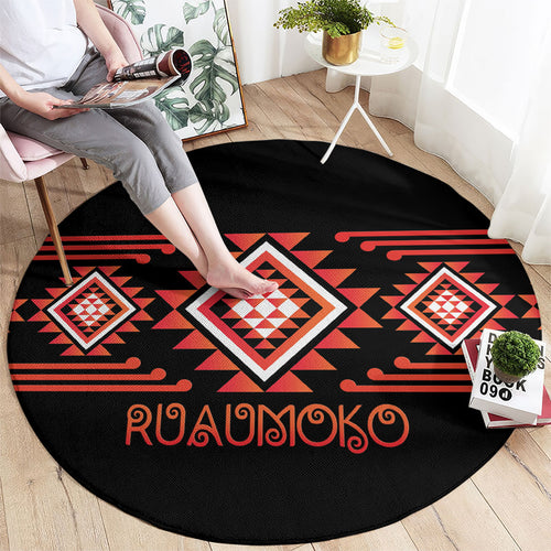 Aotearoa Atua Ruaumoko Round Carpet Maori Powerful God Taniko Motifs