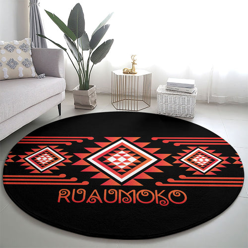 Aotearoa Atua Ruaumoko Round Carpet Maori Powerful God Taniko Motifs