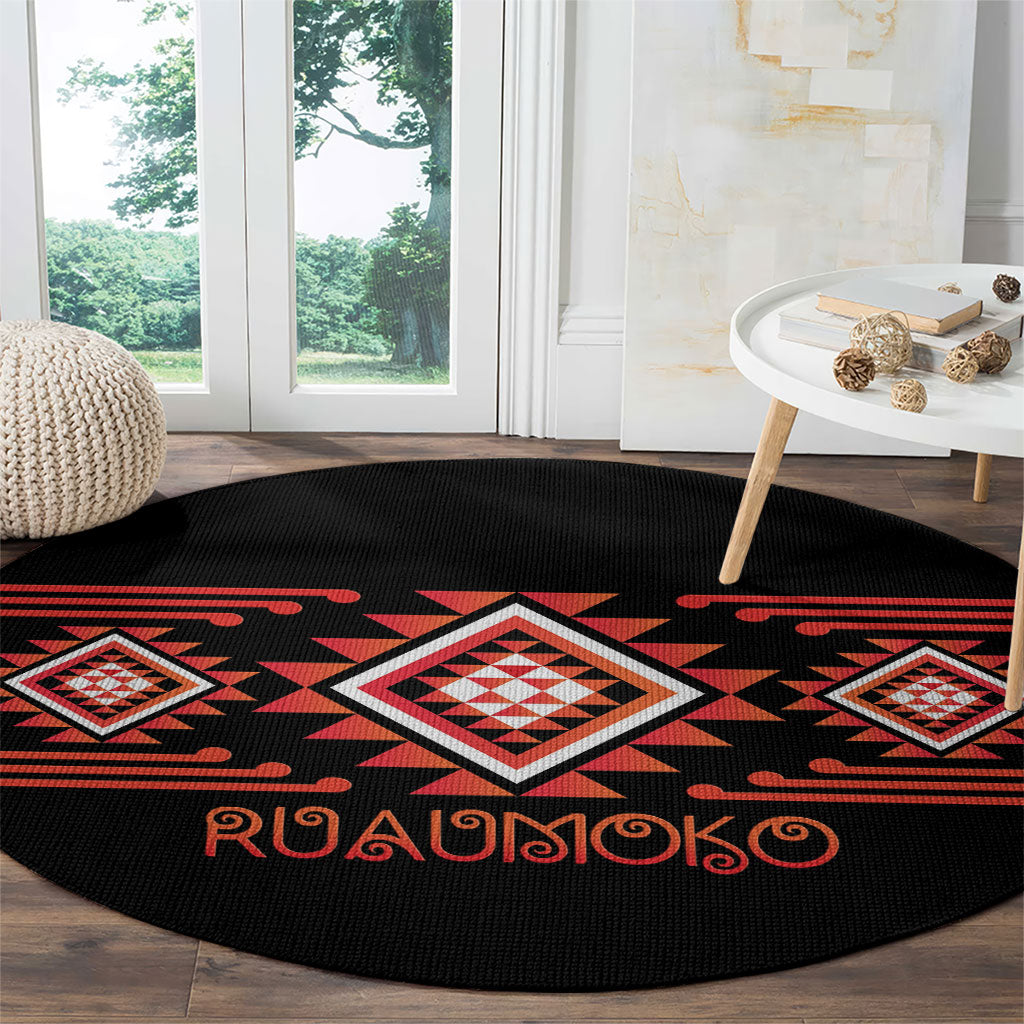 Aotearoa Atua Ruaumoko Round Carpet Maori Powerful God Taniko Motifs