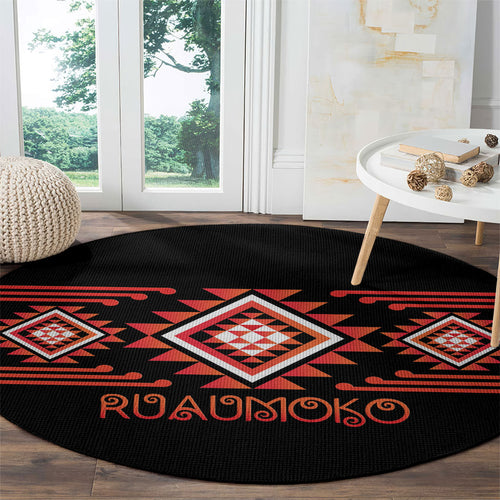 Aotearoa Atua Ruaumoko Round Carpet Maori Powerful God Taniko Motifs