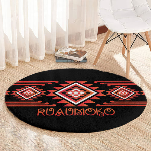 Aotearoa Atua Ruaumoko Round Carpet Maori Powerful God Taniko Motifs