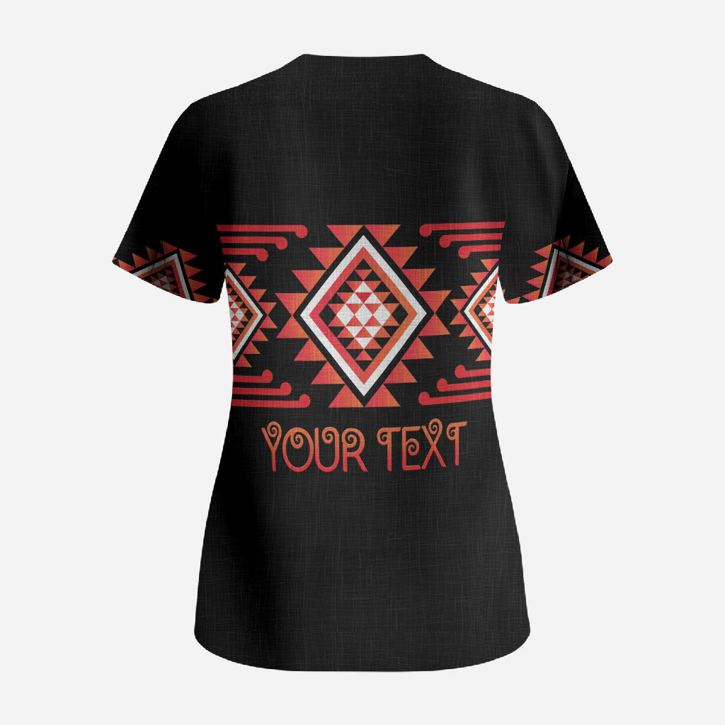 Aotearoa Atua Ruaumoko Personalised Scrub Top Maori Powerful God Taniko Motifs