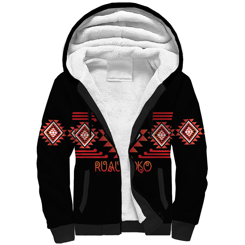 Aotearoa Atua Ruaumoko Personalised Sherpa Hoodie Maori Powerful God Taniko Motifs