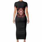 Aotearoa Atua Ruaumoko Personalised Short Sleeve Bodycon Dress Maori Powerful God Taniko Motifs