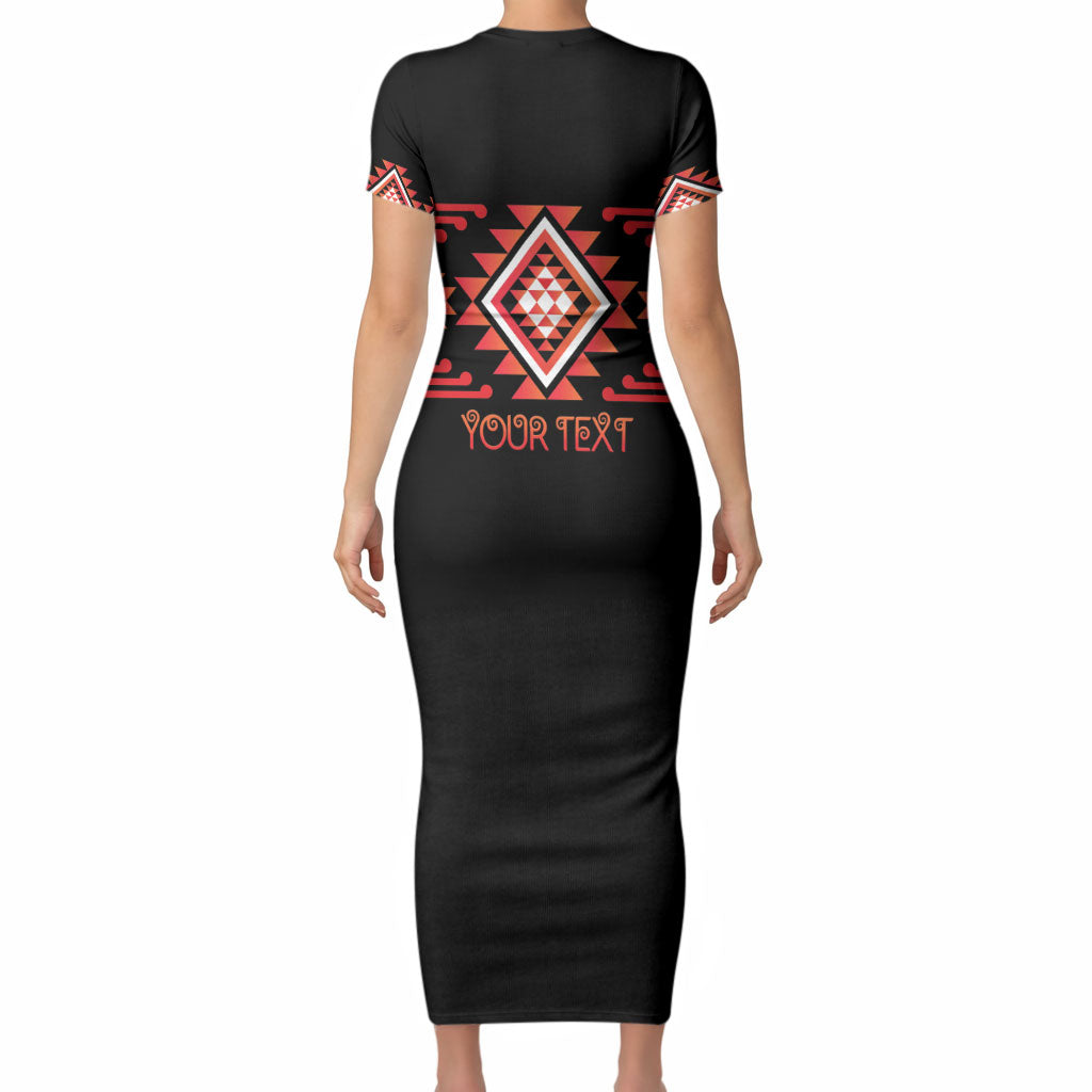 Aotearoa Atua Ruaumoko Personalised Short Sleeve Bodycon Dress Maori Powerful God Taniko Motifs