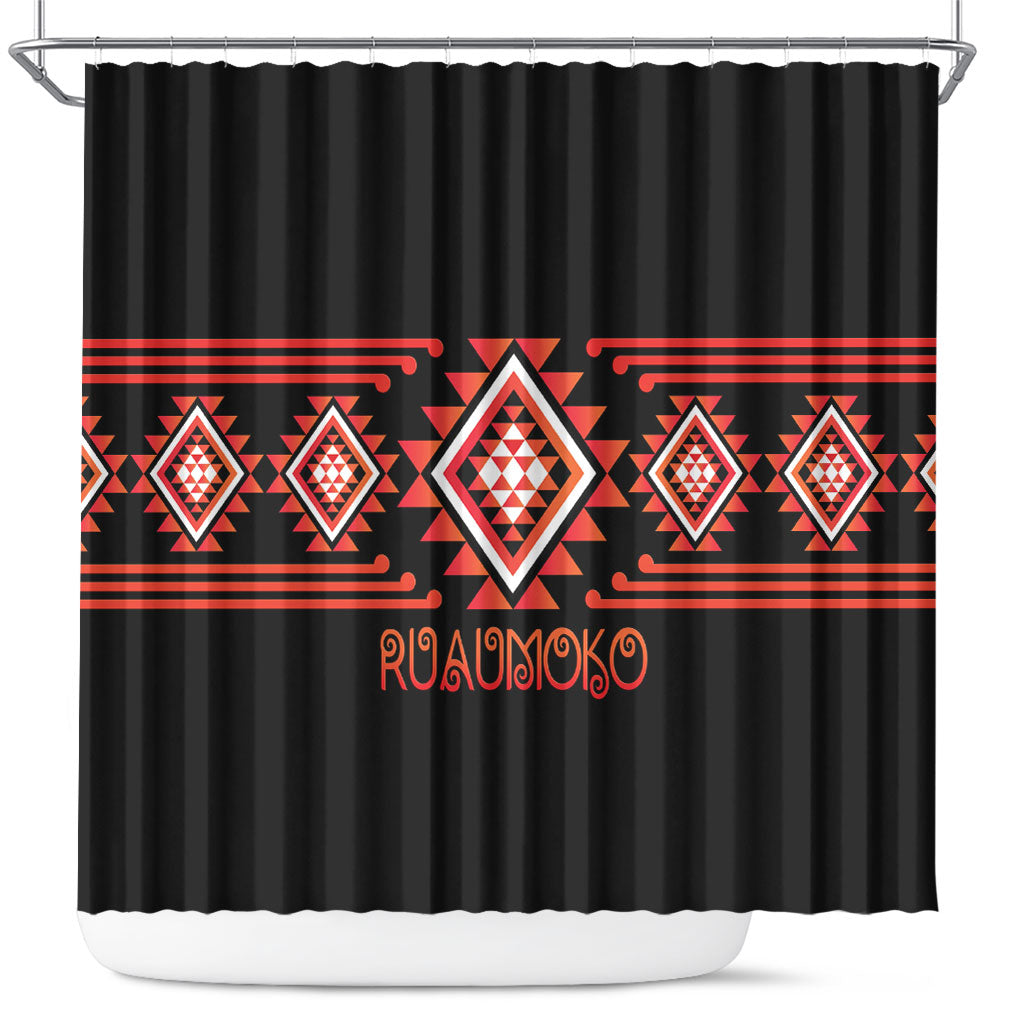 Aotearoa Atua Ruaumoko Shower Curtain Maori Powerful God Taniko Motifs