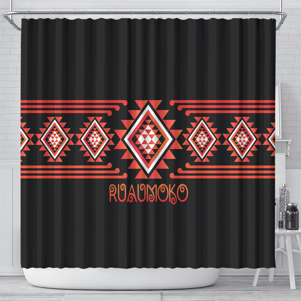Aotearoa Atua Ruaumoko Shower Curtain Maori Powerful God Taniko Motifs