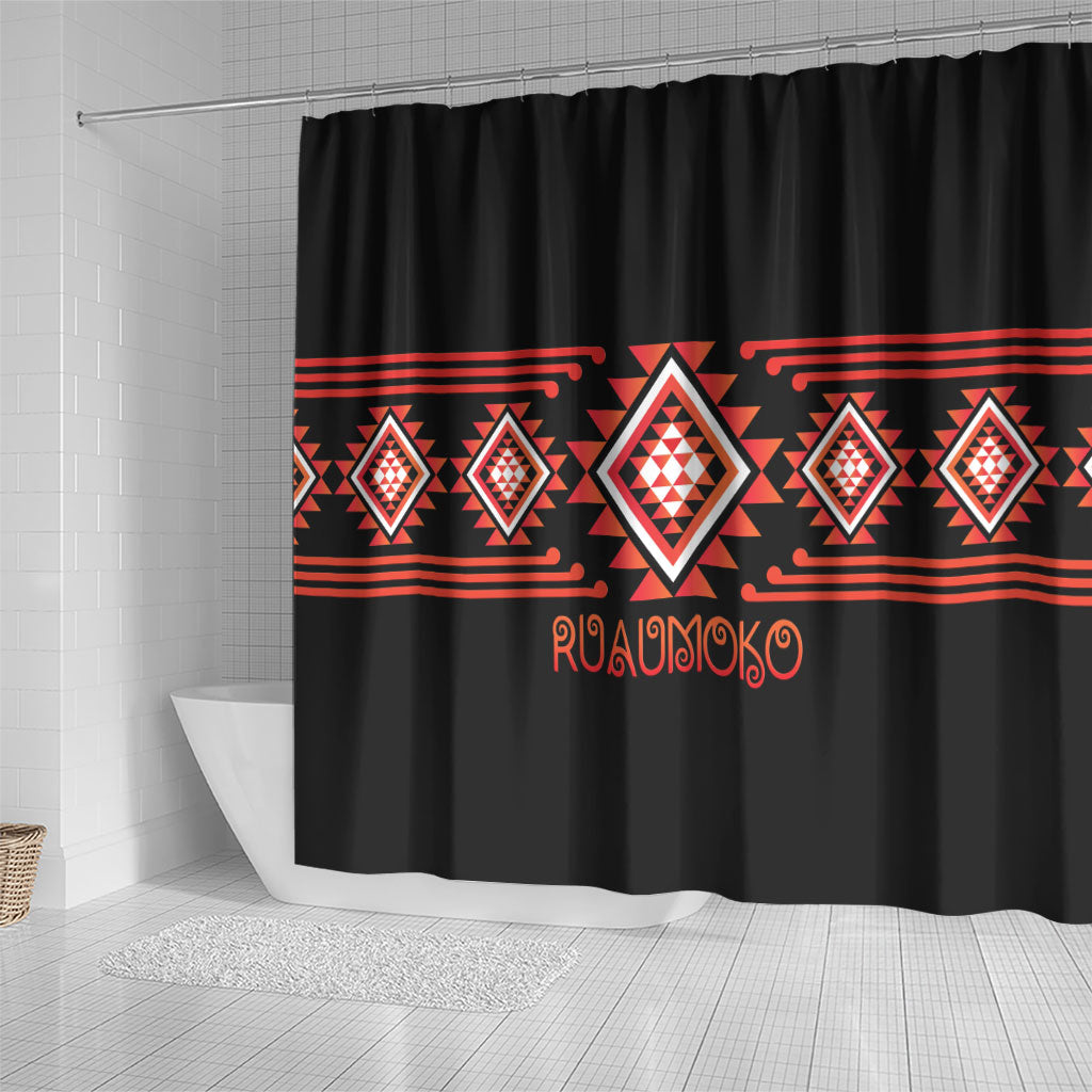 Aotearoa Atua Ruaumoko Shower Curtain Maori Powerful God Taniko Motifs