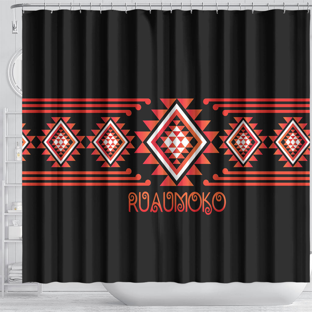 Aotearoa Atua Ruaumoko Shower Curtain Maori Powerful God Taniko Motifs
