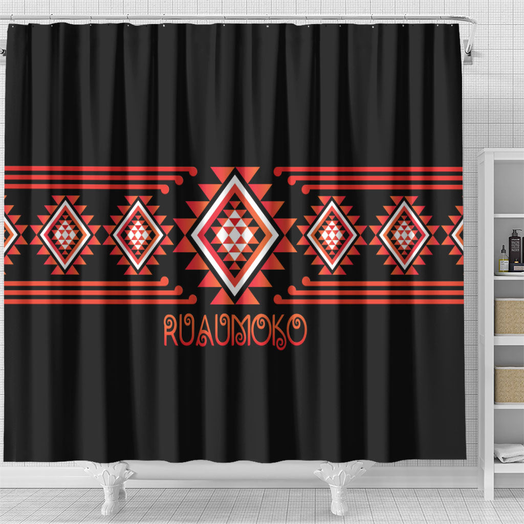 Aotearoa Atua Ruaumoko Shower Curtain Maori Powerful God Taniko Motifs