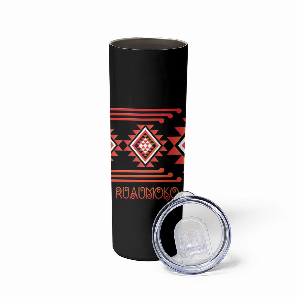 Aotearoa Atua Ruaumoko Personalised Skinny Tumbler Maori Powerful God Taniko Motifs