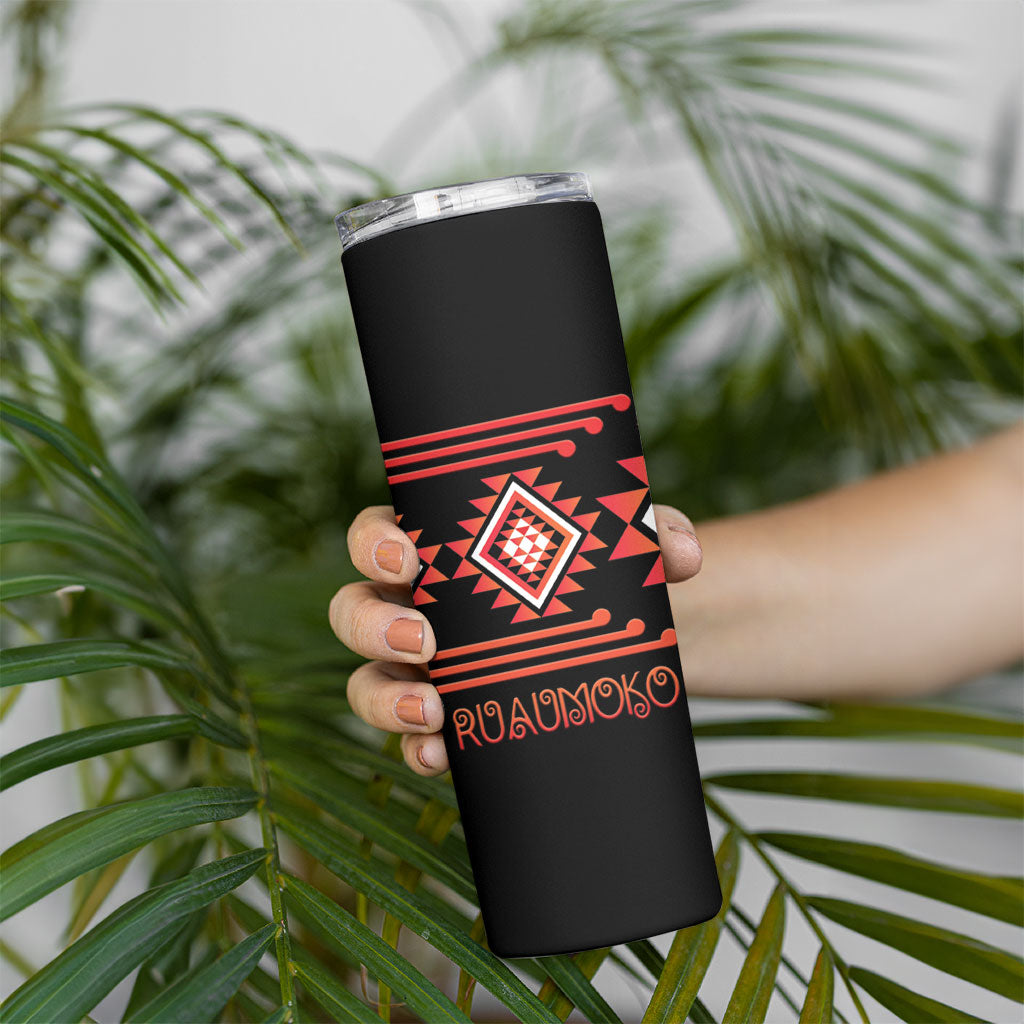Aotearoa Atua Ruaumoko Personalised Skinny Tumbler Maori Powerful God Taniko Motifs