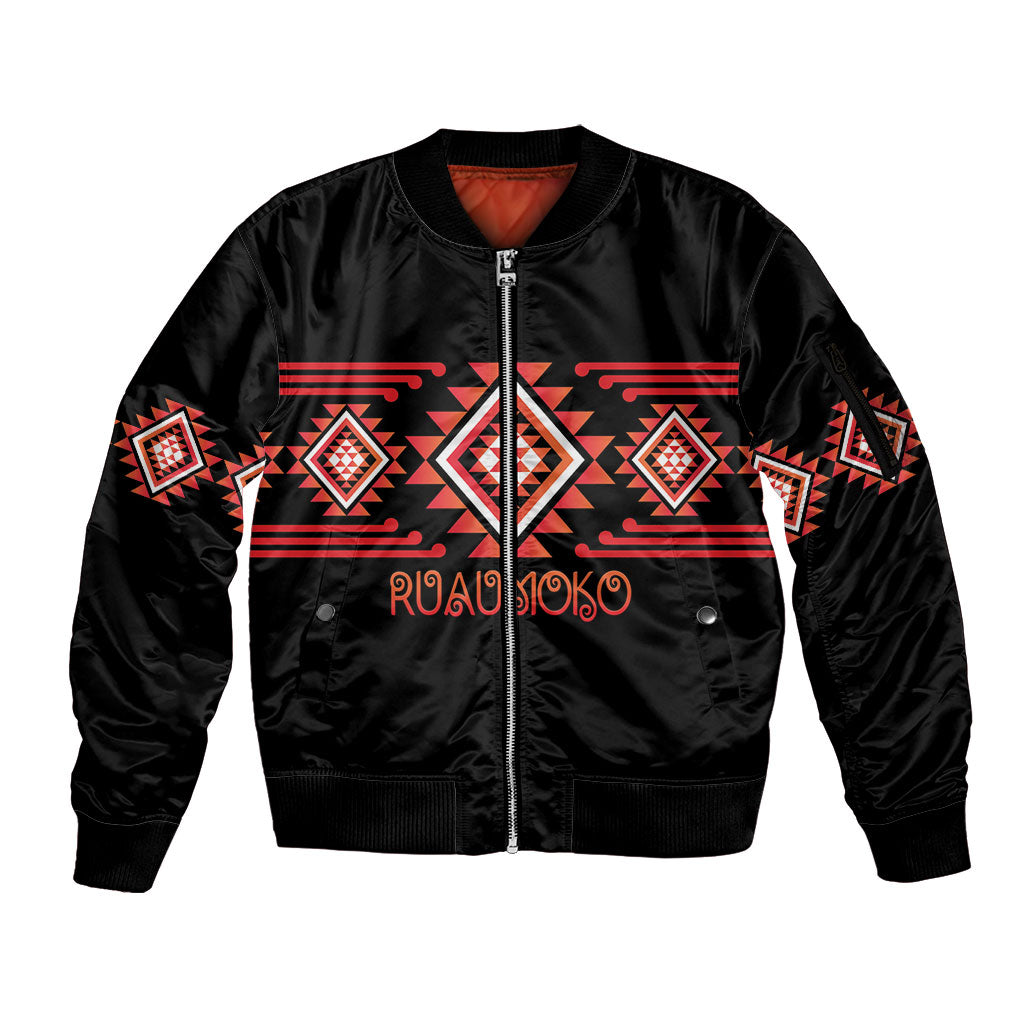 Aotearoa Atua Ruaumoko Personalised Sleeve Zip Bomber Jacket Maori Powerful God Taniko Motifs