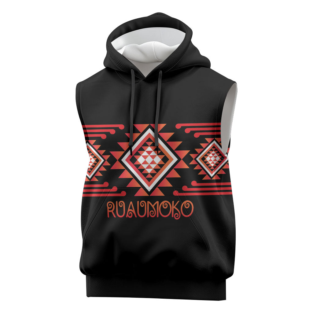 Aotearoa Atua Ruaumoko Personalised Sleeveless Hoodie Maori Powerful God Taniko Motifs