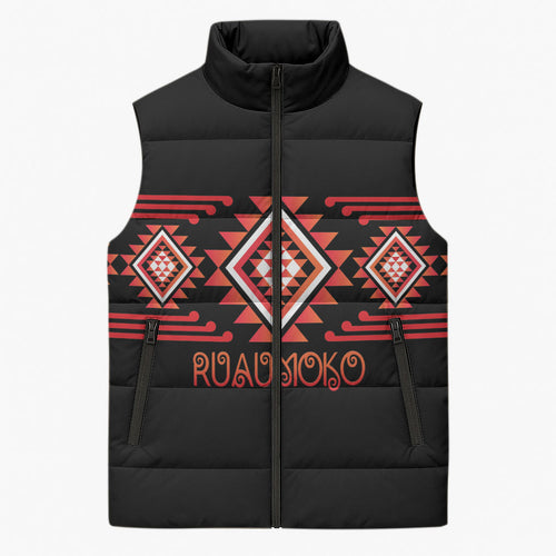 Aotearoa Atua Ruaumoko Personalised Sleeveless Puffer Jacket Maori Powerful God Taniko Motifs