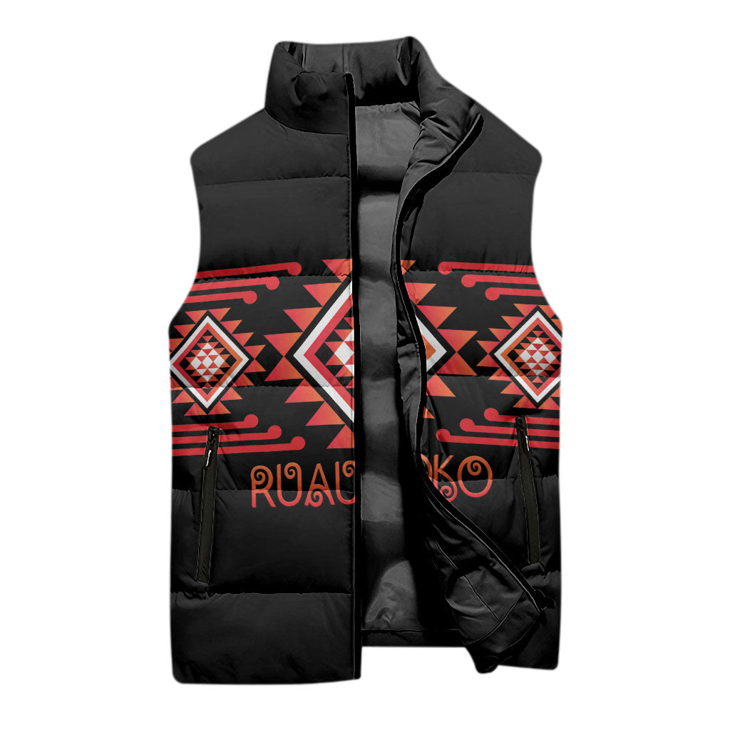 Aotearoa Atua Ruaumoko Personalised Sleeveless Puffer Jacket Maori Powerful God Taniko Motifs