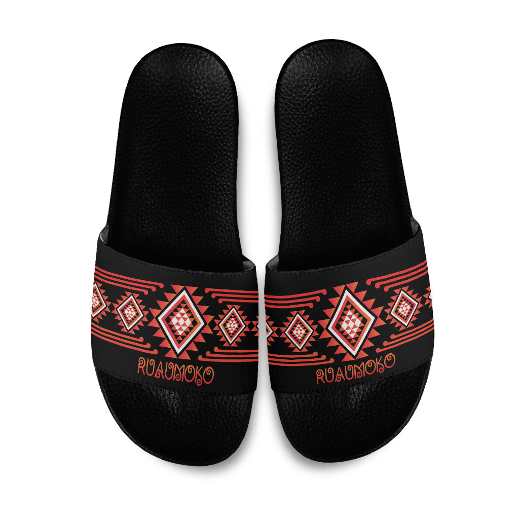 Aotearoa Atua Ruaumoko Slide Sandals Maori Powerful God Taniko Motifs