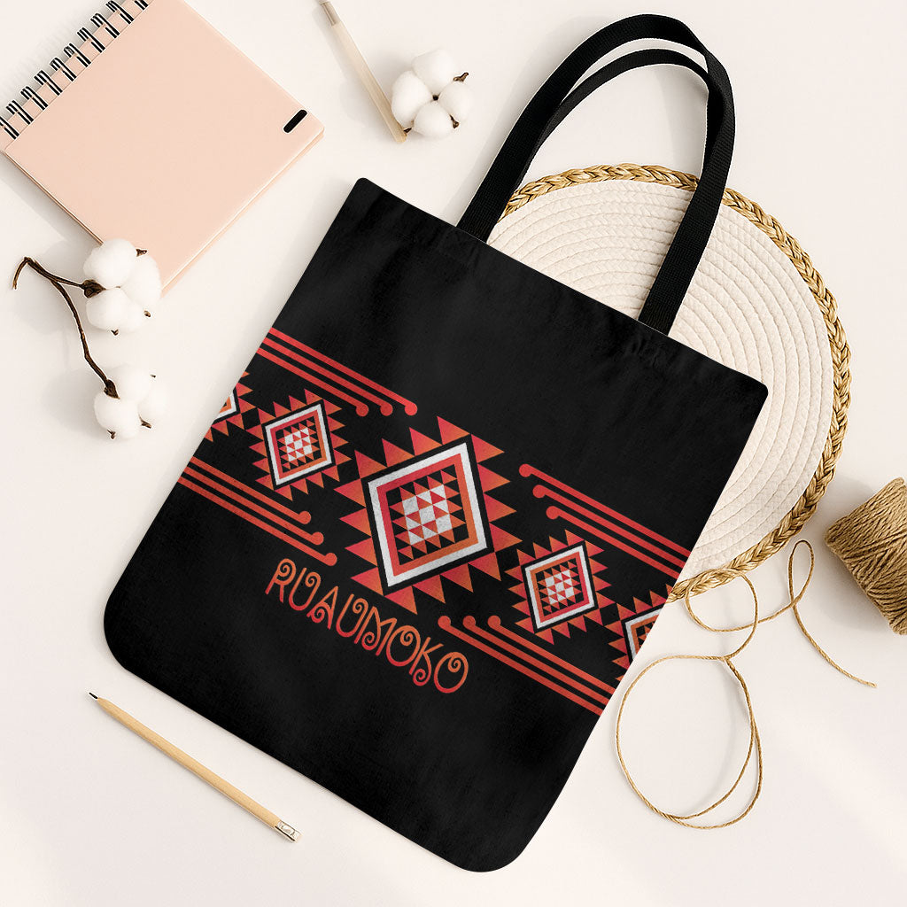 Aotearoa Atua Ruaumoko Tote Bag Maori Powerful God Taniko Motifs