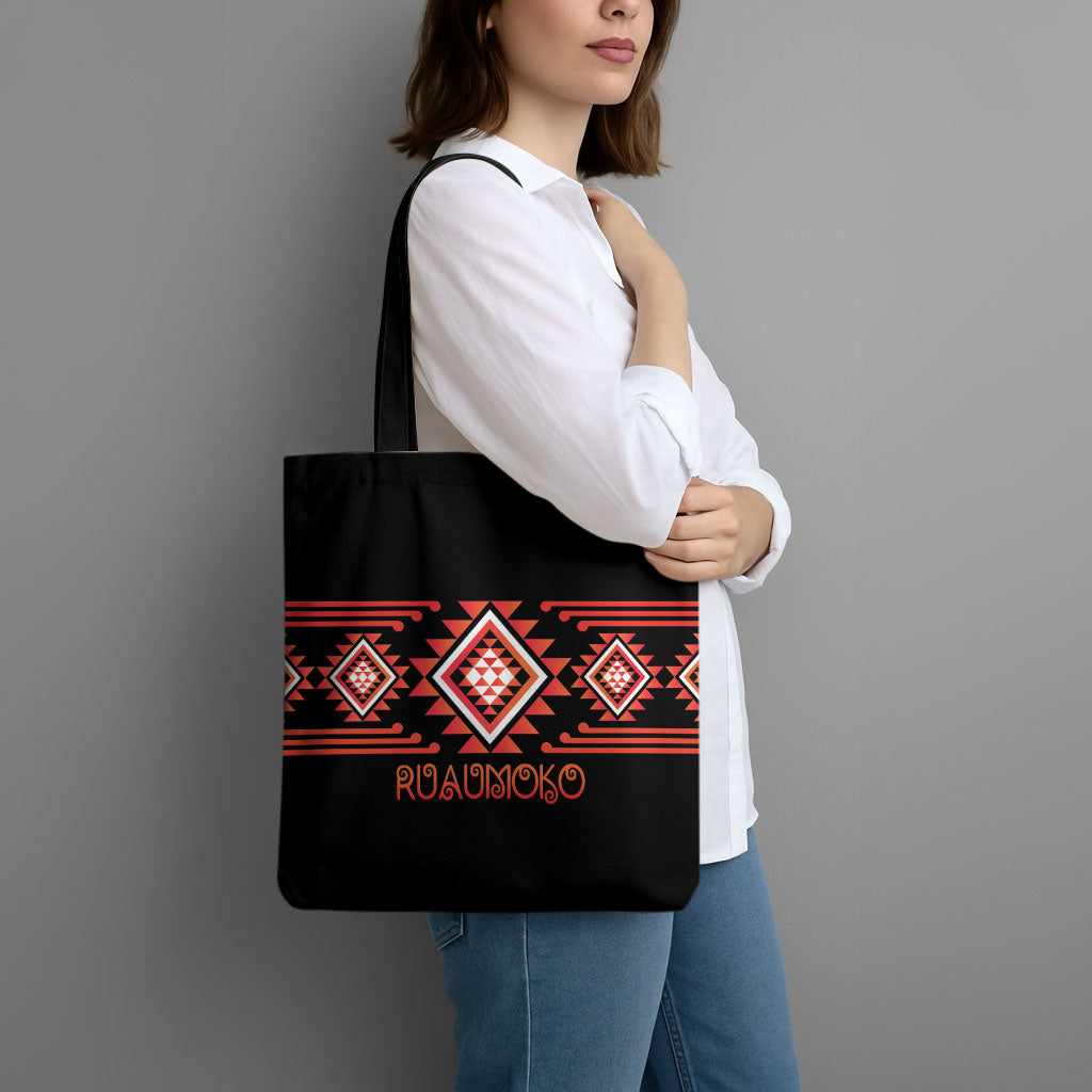 Aotearoa Atua Ruaumoko Tote Bag Maori Powerful God Taniko Motifs