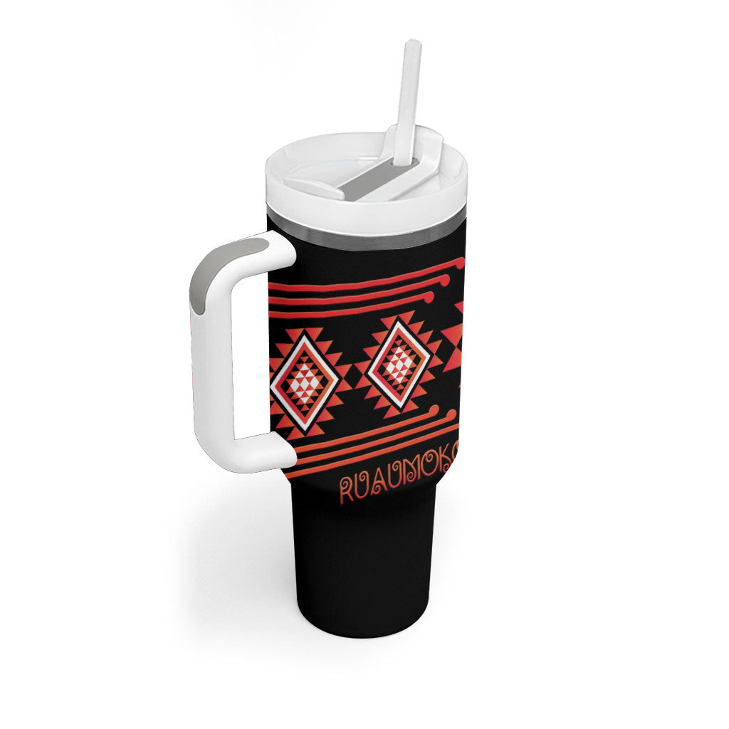 Aotearoa Atua Ruaumoko Personalised Tumbler With Handle Maori Powerful God Taniko Motifs