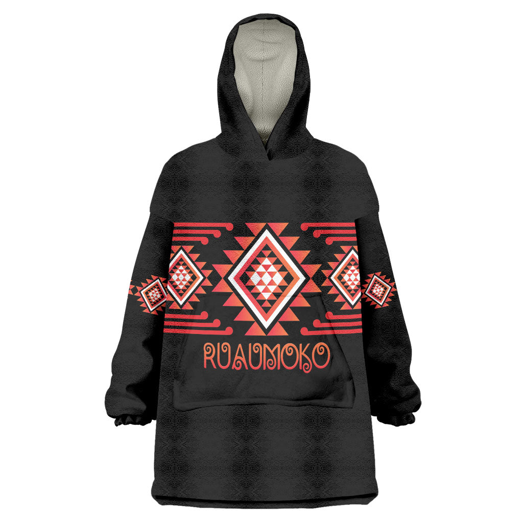Aotearoa Atua Ruaumoko Personalised Wearable Blanket Hoodie Maori Powerful God Taniko Motifs