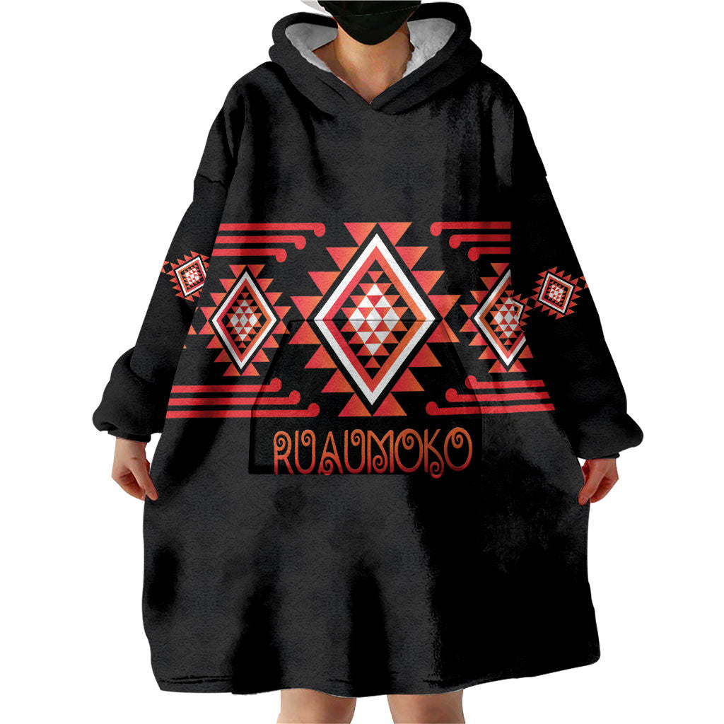 Aotearoa Atua Ruaumoko Personalised Wearable Blanket Hoodie Maori Powerful God Taniko Motifs