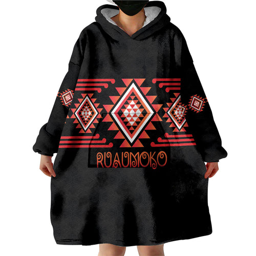 Aotearoa Atua Ruaumoko Personalised Wearable Blanket Hoodie Maori Powerful God Taniko Motifs