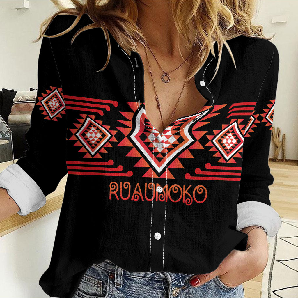 Aotearoa Atua Ruaumoko Personalised Women Casual Shirt Maori Powerful God Taniko Motifs