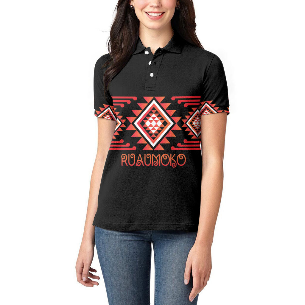 Aotearoa Atua Ruaumoko Personalised Women Polo Shirt Maori Powerful God Taniko Motifs