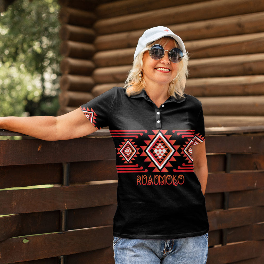 Aotearoa Atua Ruaumoko Personalised Women Polo Shirt Maori Powerful God Taniko Motifs