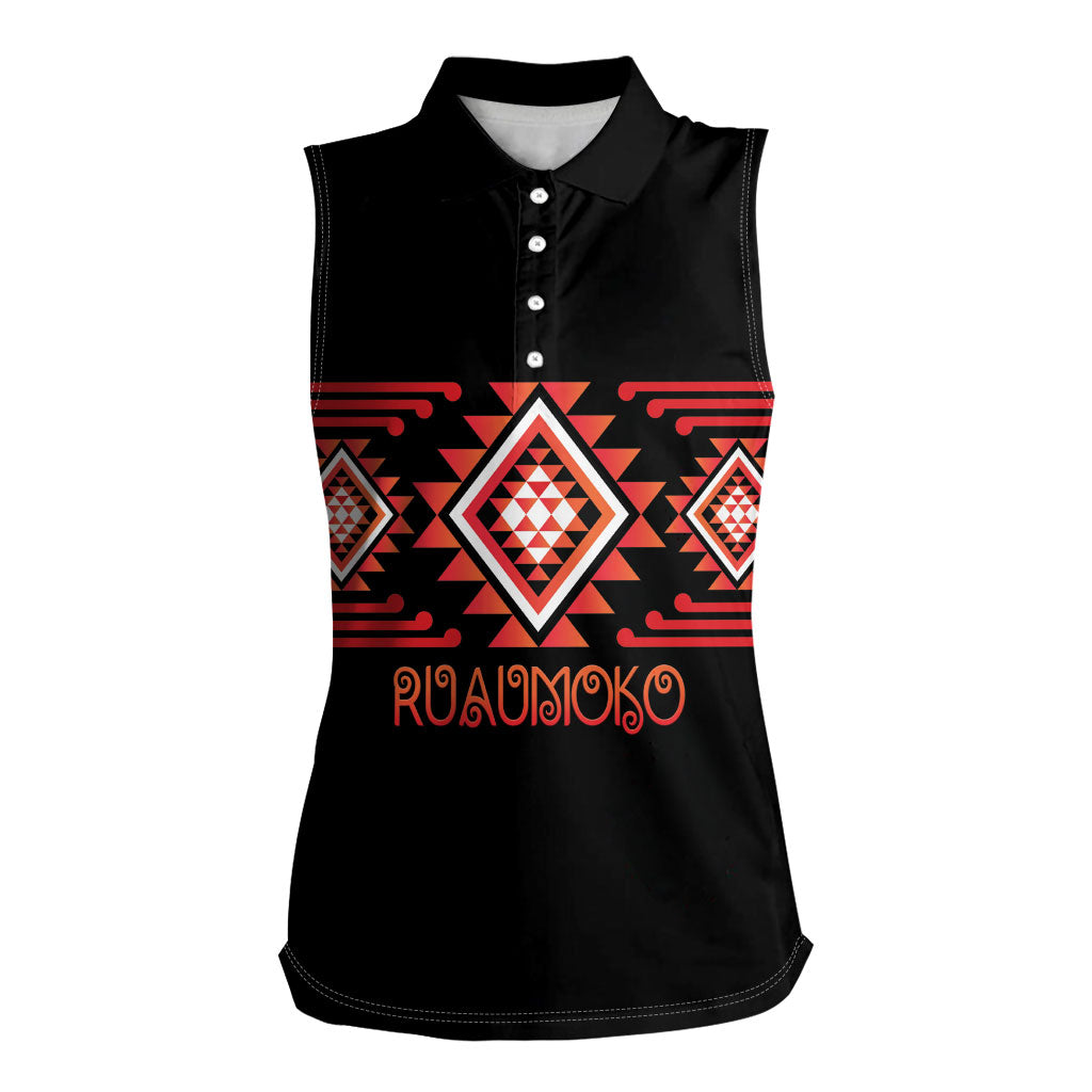 Aotearoa Atua Ruaumoko Personalised Women Sleeveless Polo Shirt Maori Powerful God Taniko Motifs