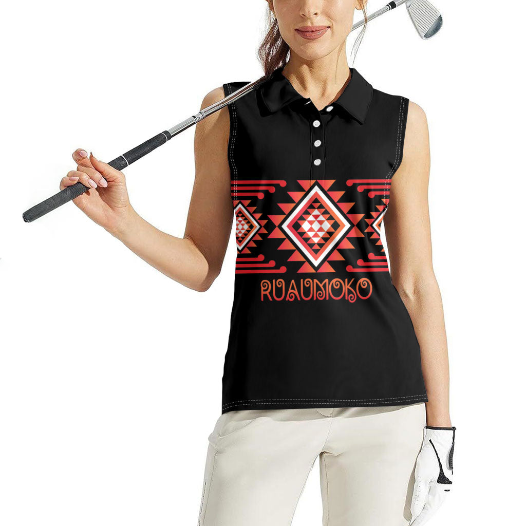 Aotearoa Atua Ruaumoko Personalised Women Sleeveless Polo Shirt Maori Powerful God Taniko Motifs