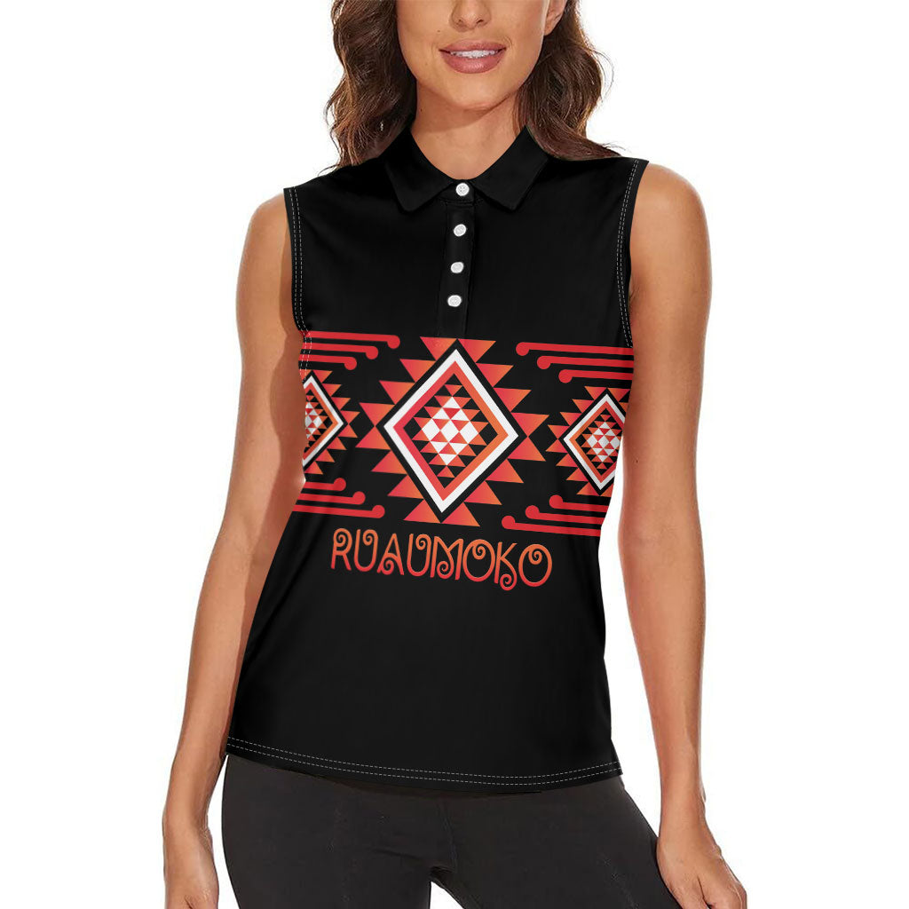 Aotearoa Atua Ruaumoko Personalised Women Sleeveless Polo Shirt Maori Powerful God Taniko Motifs