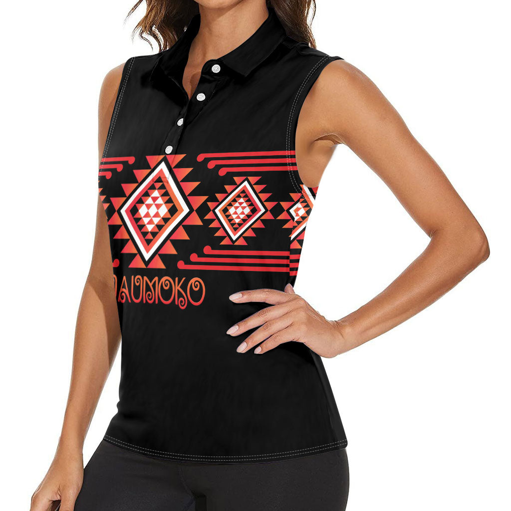 Aotearoa Atua Ruaumoko Personalised Women Sleeveless Polo Shirt Maori Powerful God Taniko Motifs