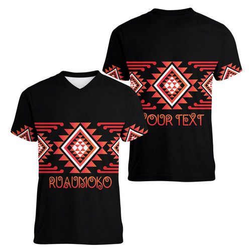 Aotearoa Atua Ruaumoko Personalised Women V-Neck T-Shirt Maori Powerful God Taniko Motifs